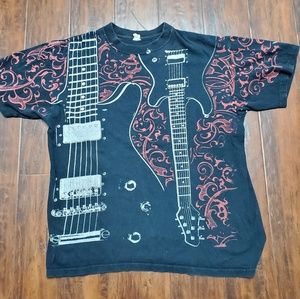 Sick 00s Guitar all over print t shirt